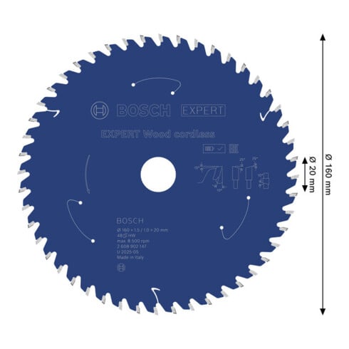 Bosch EXPERT Wood Kreissägeblatt, 160x1,45x20 mm, Z48