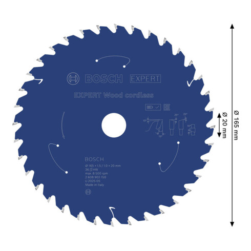 Bosch EXPERT Wood Kreissägeblatt, 165x1, 45x20 mm, Z36