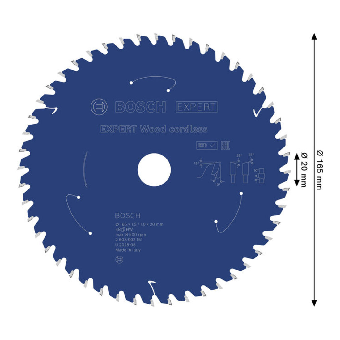 Bosch EXPERT Wood Kreissägeblatt, 165x1, 45x20 mm, Z48