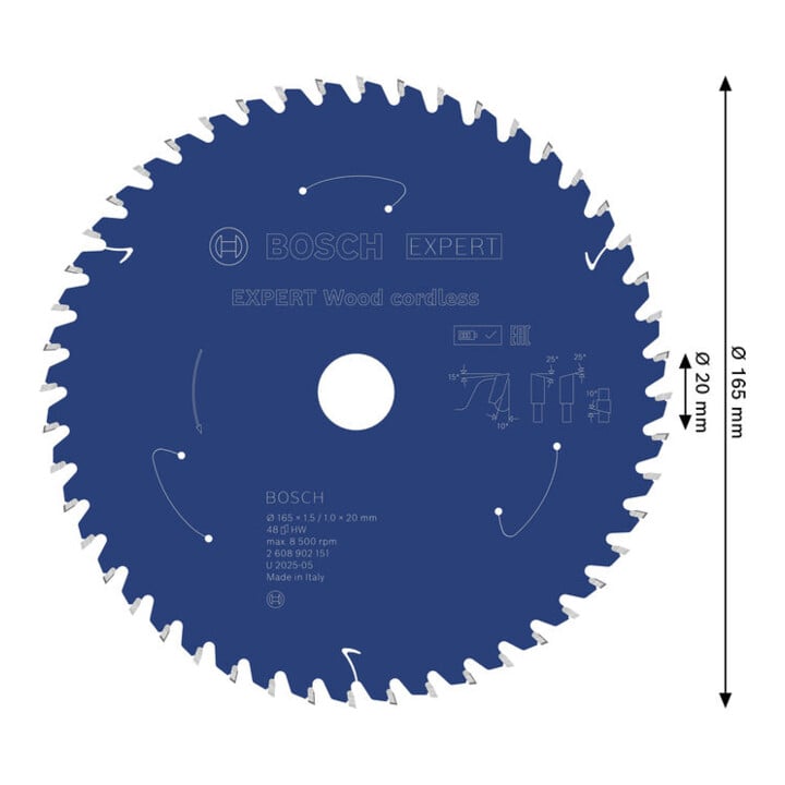 Bosch EXPERT Wood Kreissägeblatt, 165x1, 45x20 mm, Z48