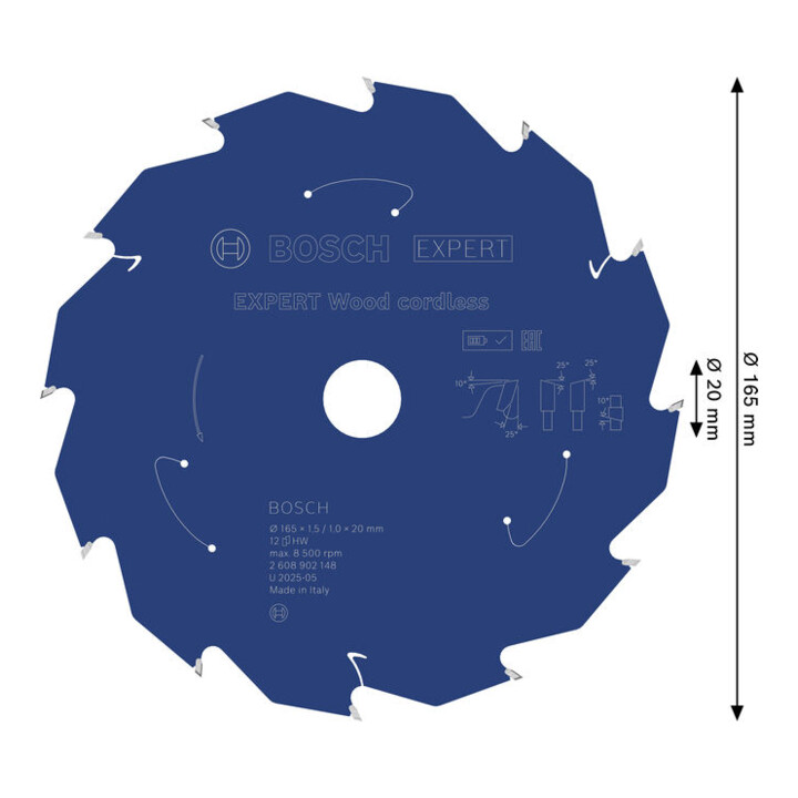 Bosch EXPERT Wood Kreissägeblatt, 165x20 mm, Z12