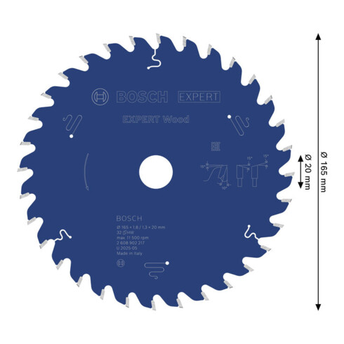 Bosch EXPERT Wood Kreissägeblatt, 165x20 mm, Z32