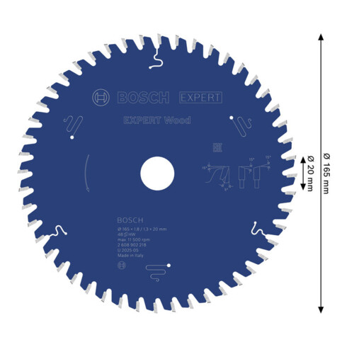 Bosch EXPERT Wood Kreissägeblatt, 165x20 mm, Z48