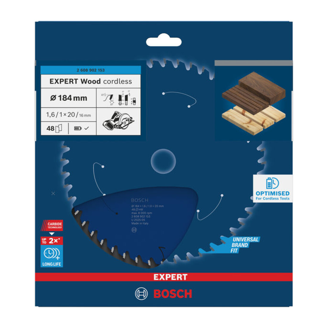 Bosch EXPERT Wood Kreissägeblatt, 184x20 mm, Z48