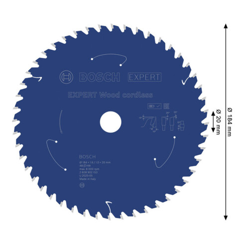 Bosch EXPERT Wood Kreissägeblatt, 184x20 mm, Z48