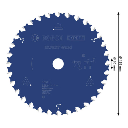 Bosch EXPERT Wood Kreissägeblatt, 185x2,4x20 mm, Z32