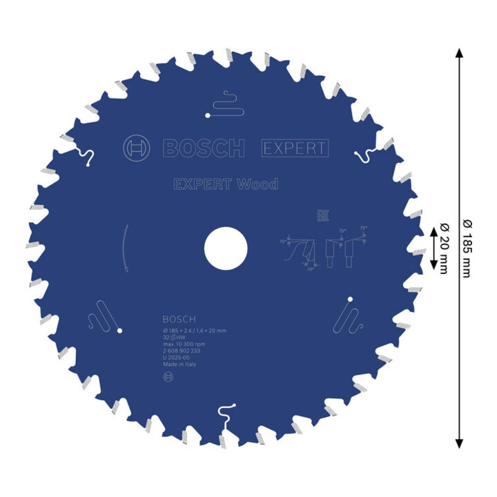 Bosch EXPERT Wood Kreissägeblatt, 185x2,4x20 mm, Z32