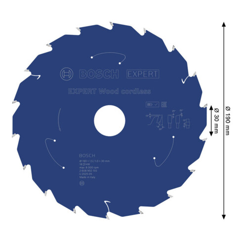 Bosch EXPERT Wood Kreissägeblatt, 190x30 mm, Z18