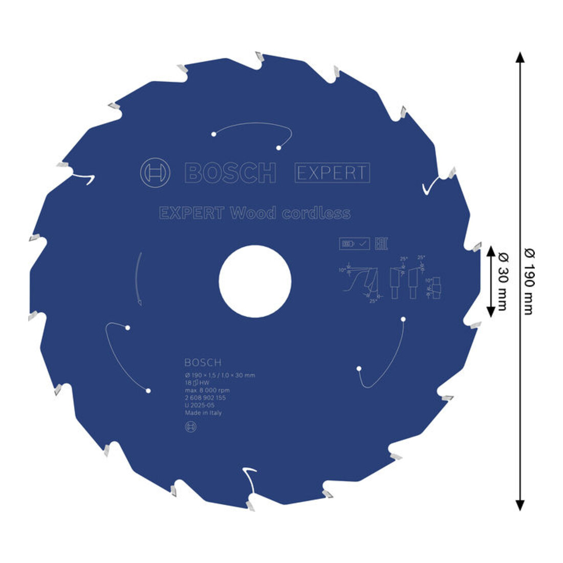 Bosch EXPERT Wood Kreissägeblatt, 190x30 mm, Z18