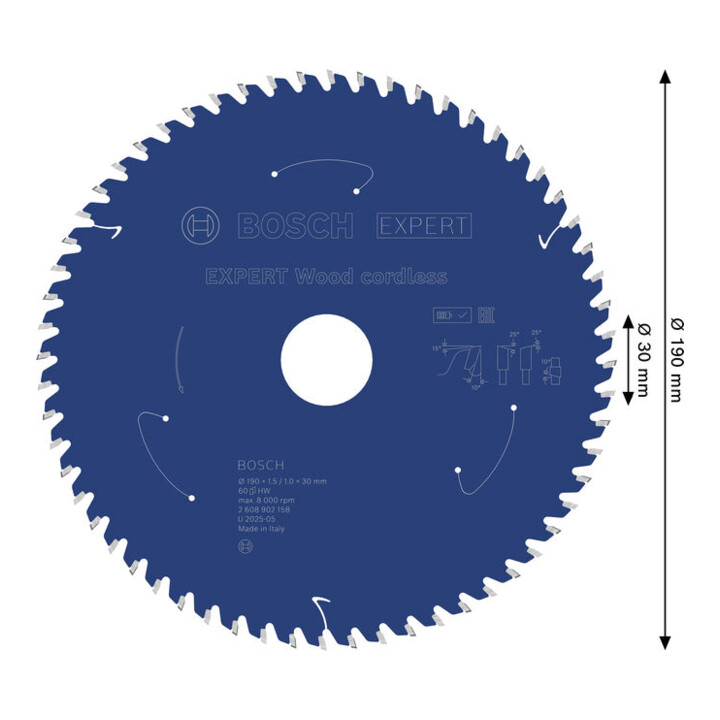Bosch EXPERT Wood Kreissägeblatt, 190x30 mm, Z60