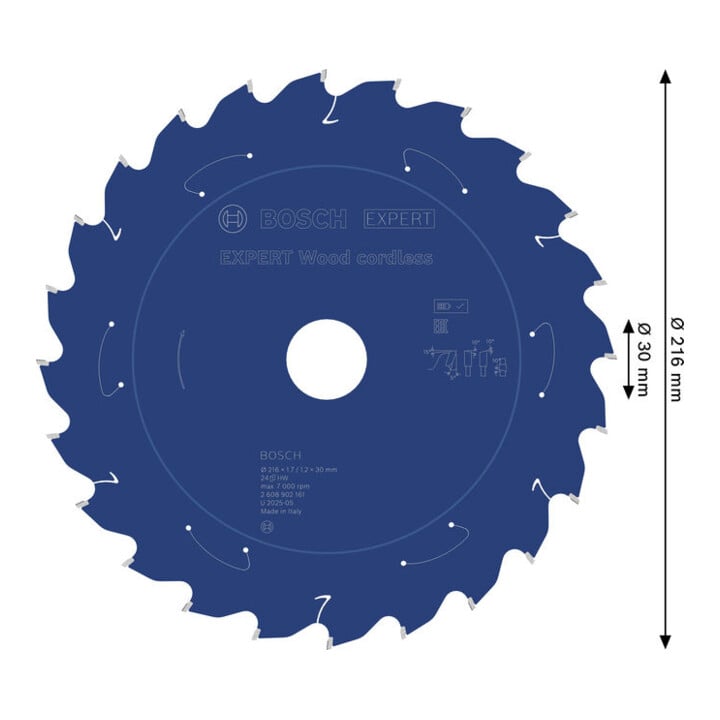 Bosch EXPERT Wood Kreissägeblatt, 216x1,7x30 mm, Z24, Zahnwinkel 5°
