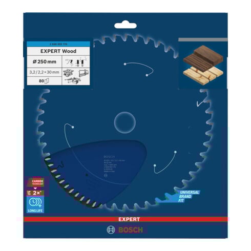 Bosch EXPERT Wood Kreissägeblatt, 250x3,2x30 mm, Z80