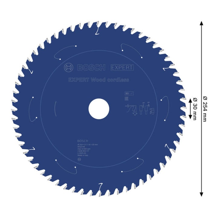 Bosch EXPERT Wood Kreissägeblatt, 254x1,6x30 mm, Z60