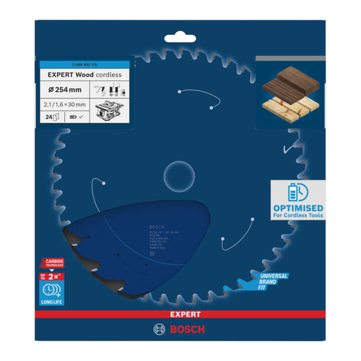 Bosch EXPERT Wood Kreissägeblatt, 254x2,1x30 mm, Z24, Zahnwinkel 25°