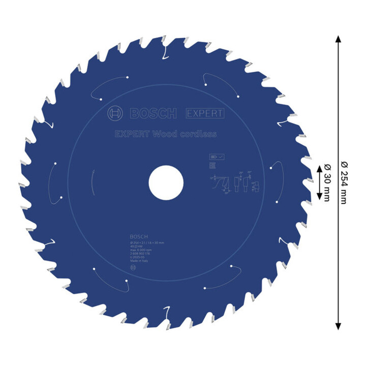 Bosch EXPERT Wood Kreissägeblatt, 254x2,1x30 mm, Z40