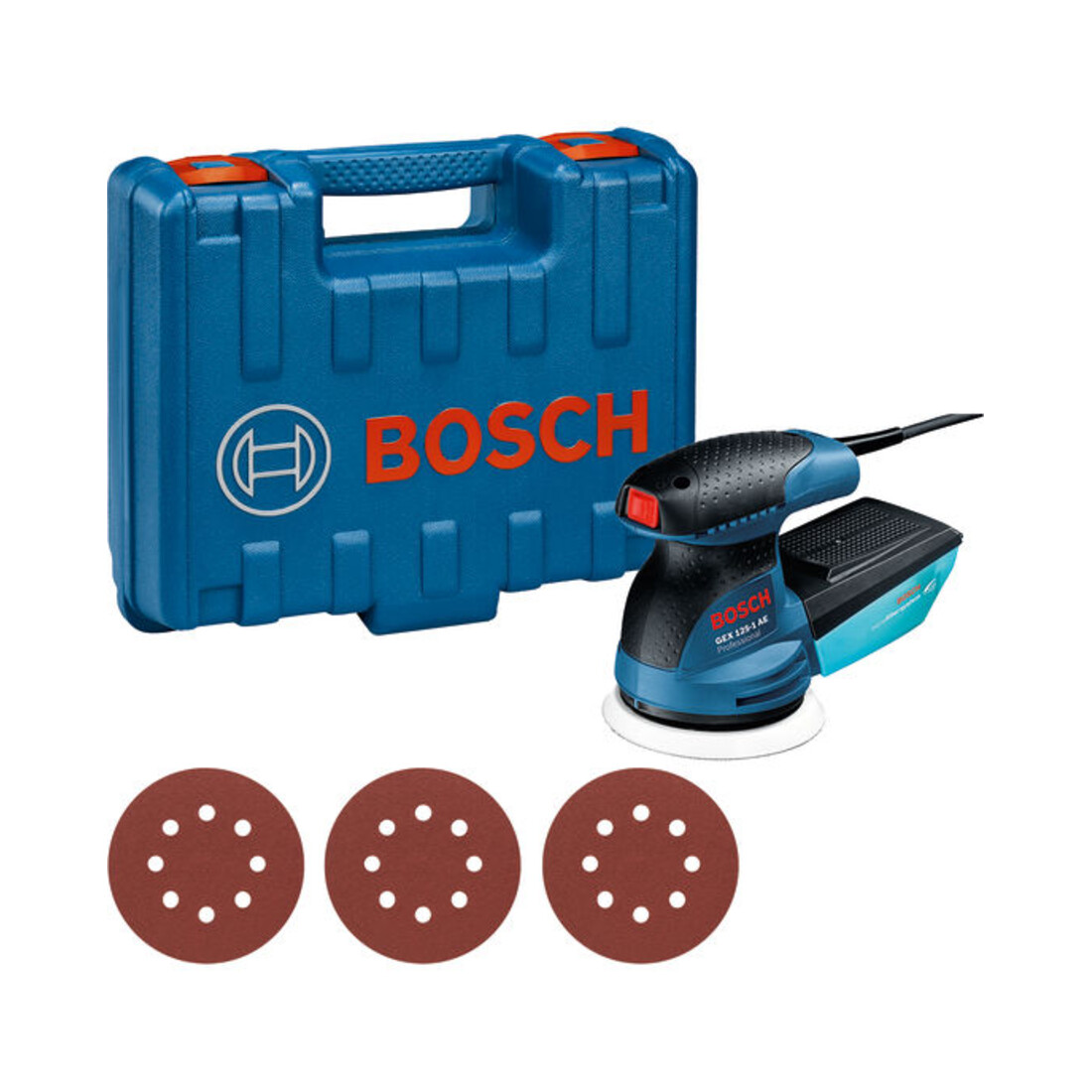Bosch Exzenterschleifer GEX 125-1 AE, mit 3 x Schleifblatt C470, in Handwerkerkoffer
