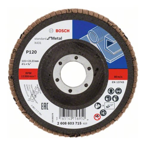Bosch Fächerschleifscheibe X431 Standard for Metal, Trägerteller aus Glasgewebe gerade