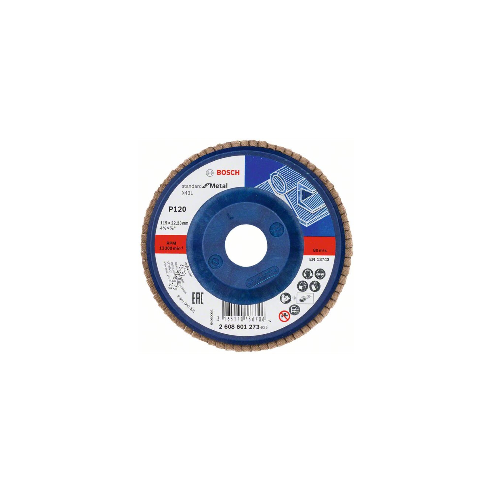 Bosch Fächerschleifscheibe X431 Standard for Metal gerade 115 mm 120 Kunststoff