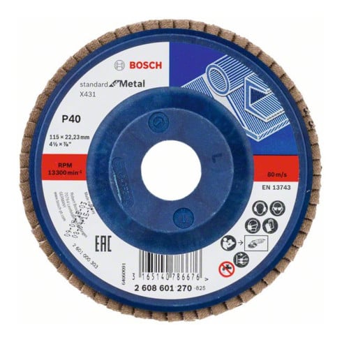 Bosch Fächerschleifscheibe X431 Standard for Metal, gerade, 115 mm, 40, Kunststoff