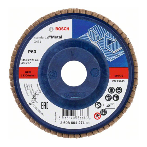 Bosch Fächerschleifscheibe X431 Standard for Metal gerade 115 mm 60 Kunststoff