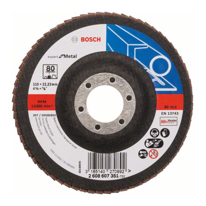 Bosch Fächerschleifscheibe X551 Expert for Metal gerade 115 mm 80 Glasgewebe