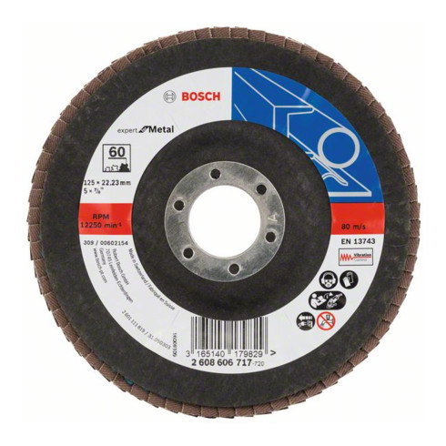 Bosch Fächerschleifscheibe X551, Expert for Metal, gewinkelt, 125 x 22,23 mm, 60, Glas