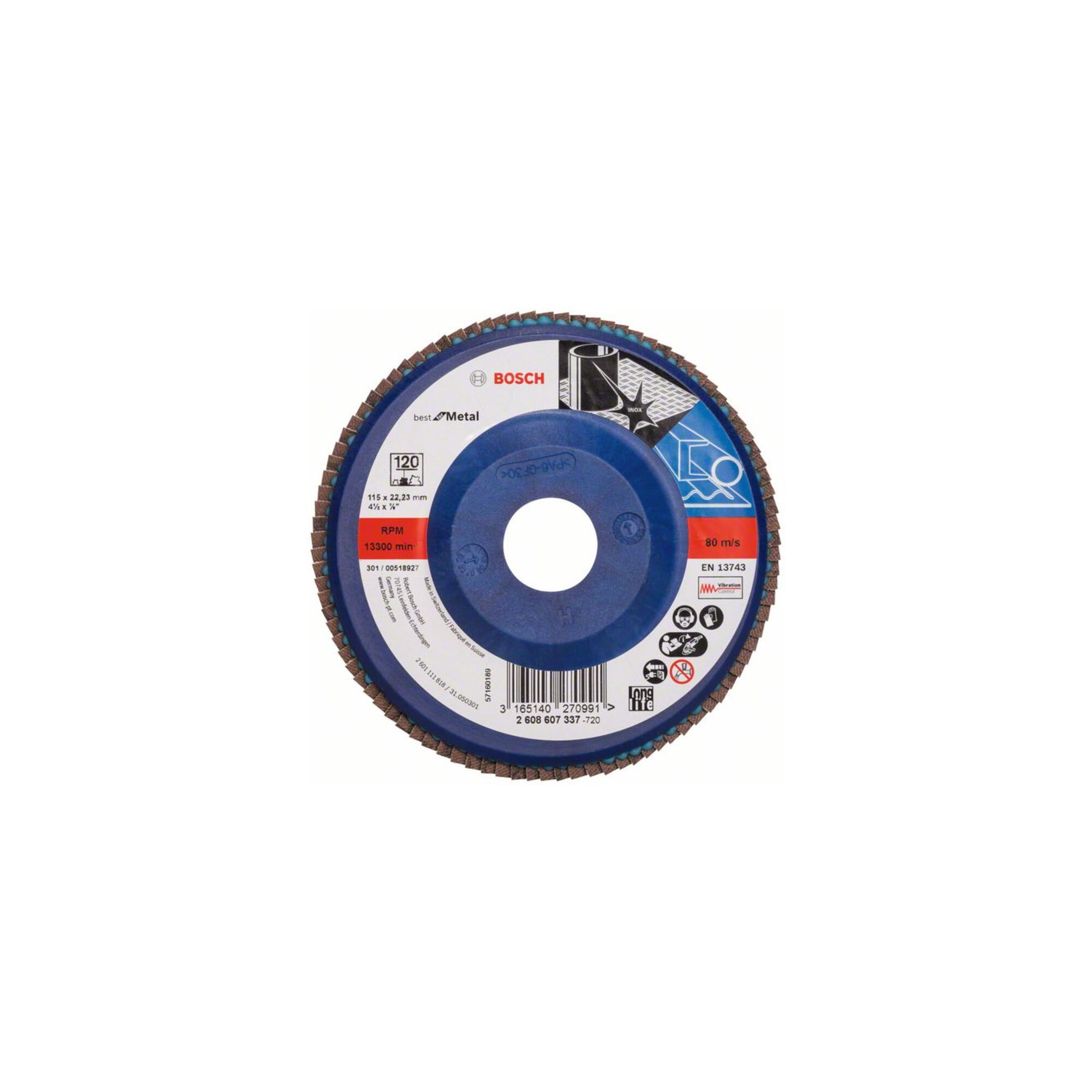BOSCH Fächerschleifscheibe X571 Best for Metal gerade 115 mm 120 Kunststoff
