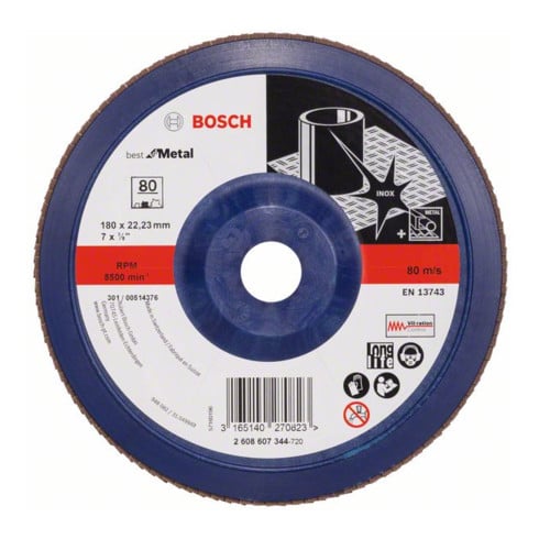 Bosch Fächerschleifscheibe X571, Best for Metal, gerade, 180 x 22,23 mm, 80, Kunst.