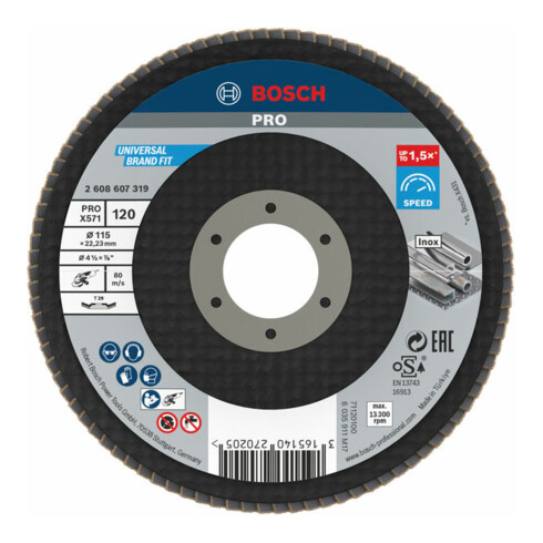 Bosch Fächerschleifscheibe X571 Best for Metal gewinkelt 115 mm 120 Glasgewebe