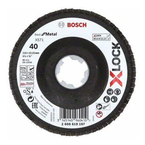 Bosch Fächerschleifscheibe X571 Best for Metal gewinkelt 115 mm K 40 Fiber