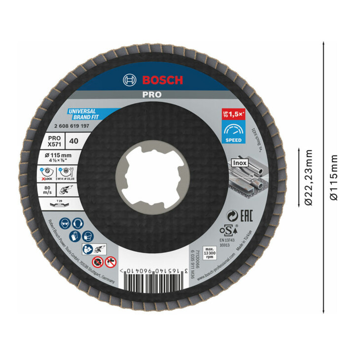 Bosch Fächerschleifscheibe X571 Best for Metal gewinkelt 115 mm K 40 Fiber