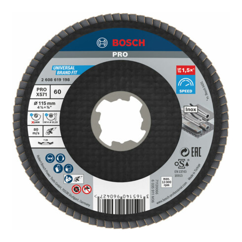 Bosch Fächerschleifscheibe X571 Best for Metal gewinkelt 115 mm K 60 Fiber