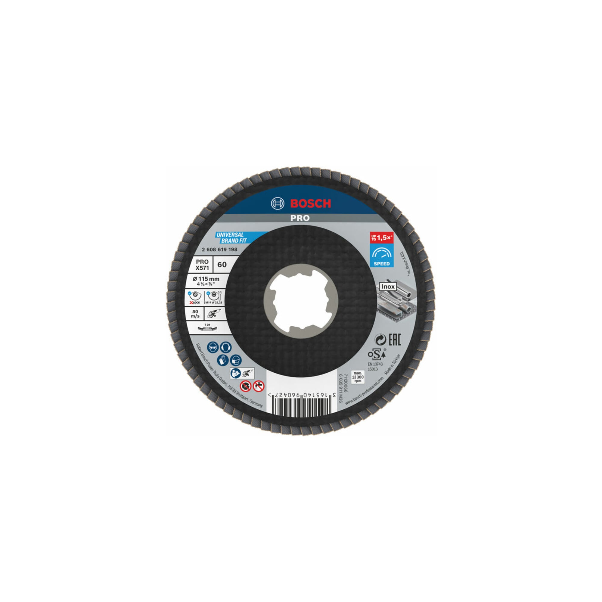 BOSCH Fächerschleifscheibe X571 Best for Metal gewinkelt 115 mm K 60 Fiber