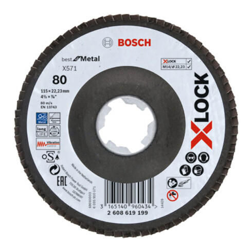 Bosch Fächerschleifscheibe X571 Best for Metal gewinkelt 115 mm K 80 Fiber