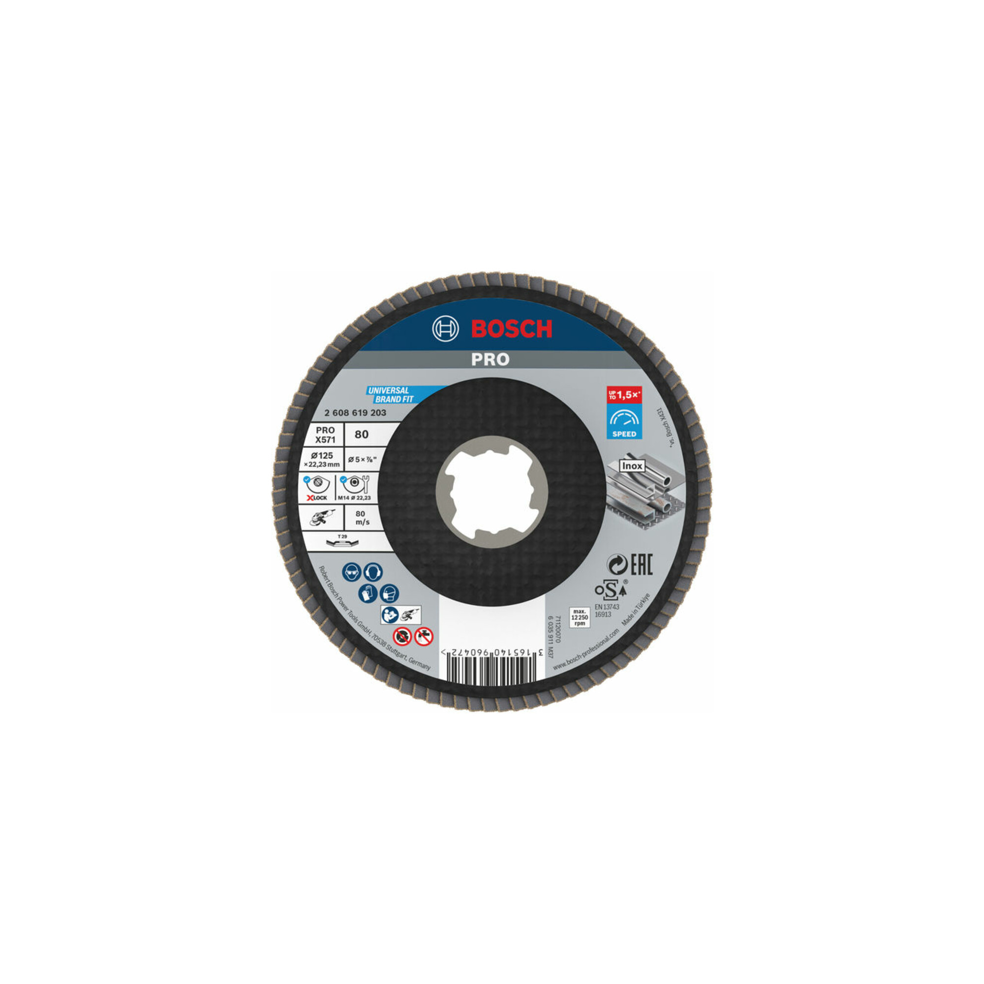 BOSCH Fächerschleifscheibe X571 Best for Metal gewinkelt 125 mm K 80 Fiber