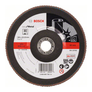 Bosch Fächerschleifscheibe X571, Best for Metal, gewinkelt, 180 x 22,23 mm, 80, Glas