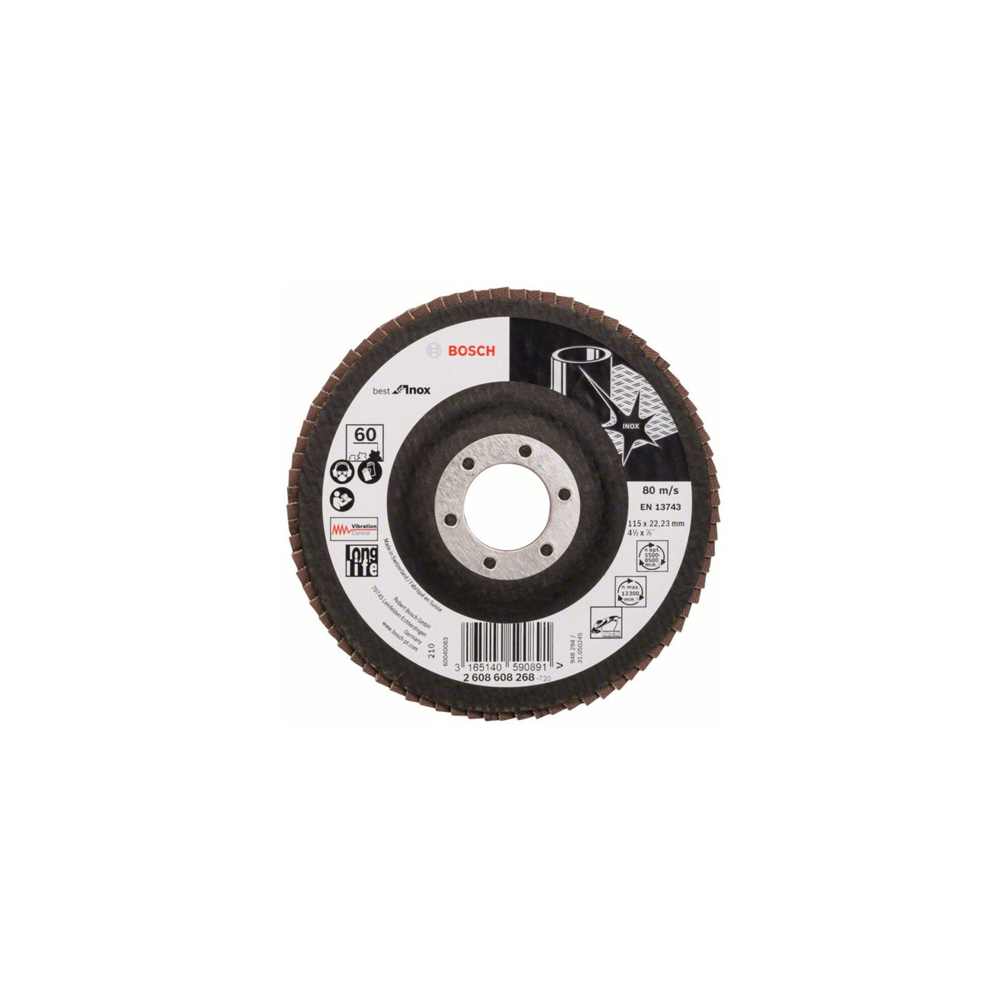 BOSCH Fächerschleifscheibe X581 Best for Inox gerade 115 mm 60 Glasgewebe