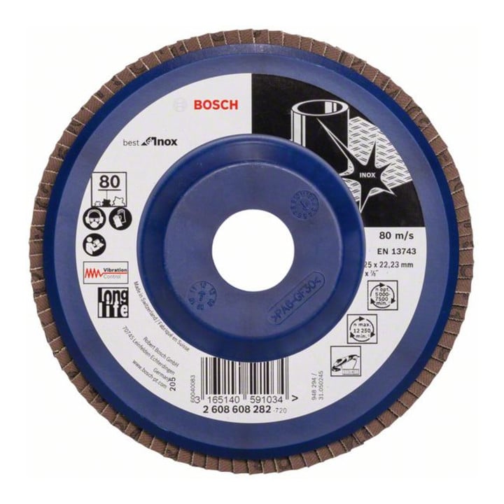 Bosch Fächerschleifscheibe X581, Best for Inox, gerade, 125 x 22,23 mm, 80, Kunst.