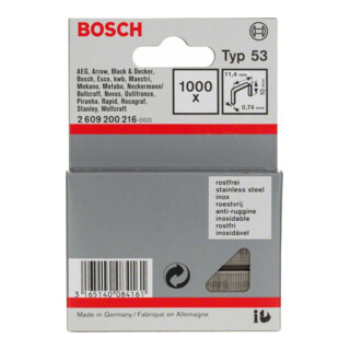 Bosch Feindrahtklammer Typ 53, 11,4 x 0,74 x 10 mm, aus rostfreiem Stahl