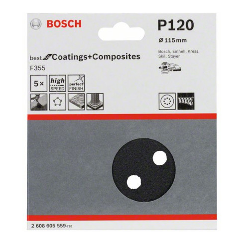 Bosch feuille abrasive F355 115 mm 120 120 8 trous velcro