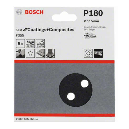 Bosch feuille abrasive F355 115 mm 180 8 trous velcro