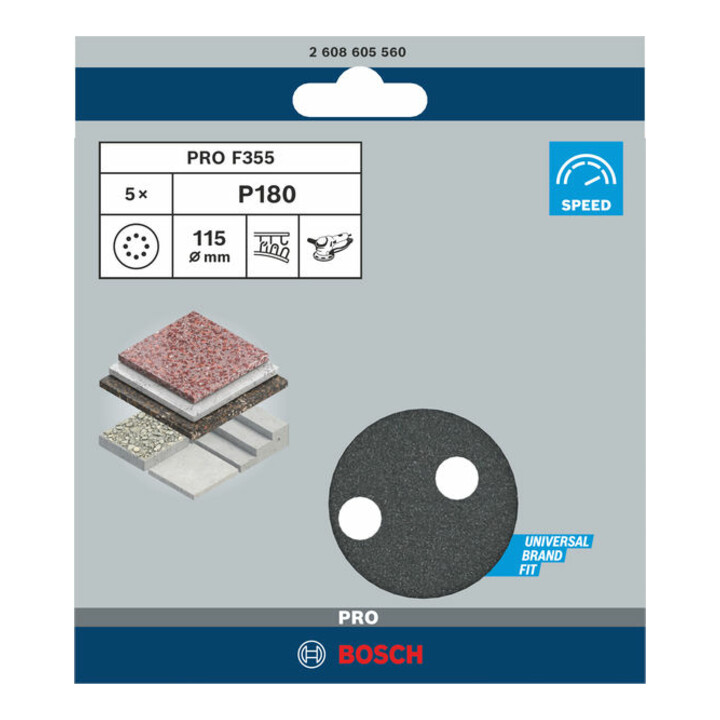Bosch feuille abrasive F355 115 mm 180 8 trous velcro