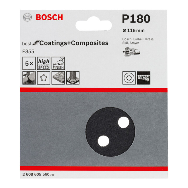 Bosch feuille abrasive F355 115 mm 180 8 trous velcro