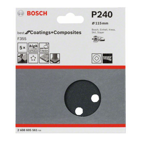 Bosch feuille abrasive F355 115 mm 240 8 trous velcro