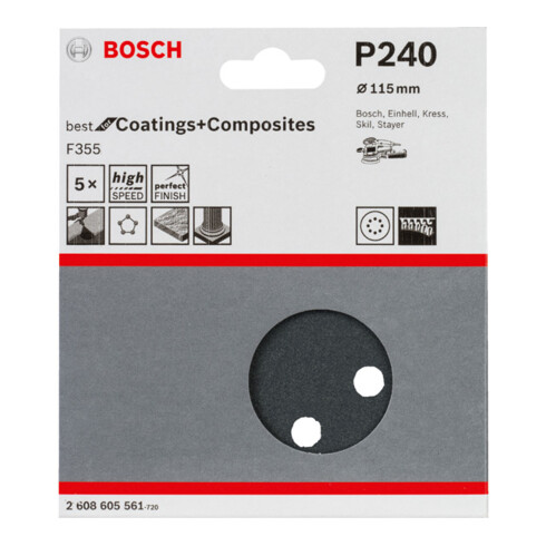 Bosch feuille abrasive F355 115 mm 240 8 trous velcro