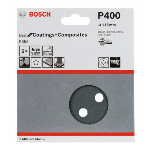 Bosch feuille abrasive F355 115 mm 400 400 8 trous velcro