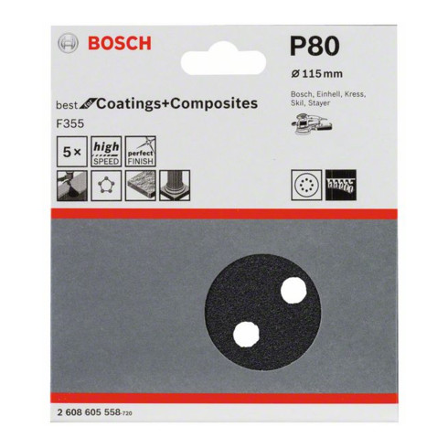 Bosch feuille abrasive F355 115 mm 80 8 trous velcro