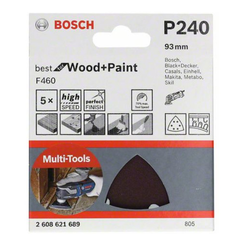 Bosch feuille abrasive F460 Best for Wood and Paint, 93 mm 60/120/240