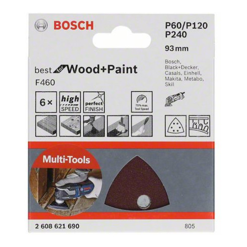 Bosch feuille abrasive F460 Best for Wood and Paint, 93 mm 60/120/240