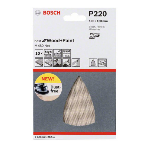 Feuille abrasive Bosch M480 Net, idéale pour le bois et la peinture, 100 x 150 mm